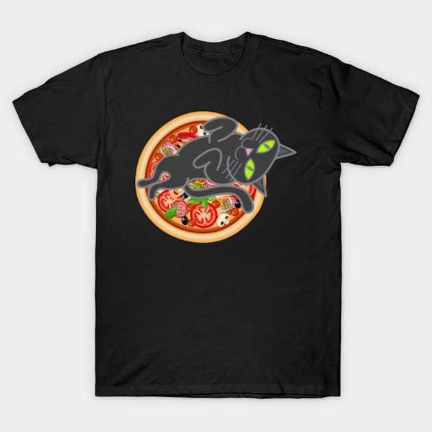 Cat loves pizza T-Shirt by Plushism